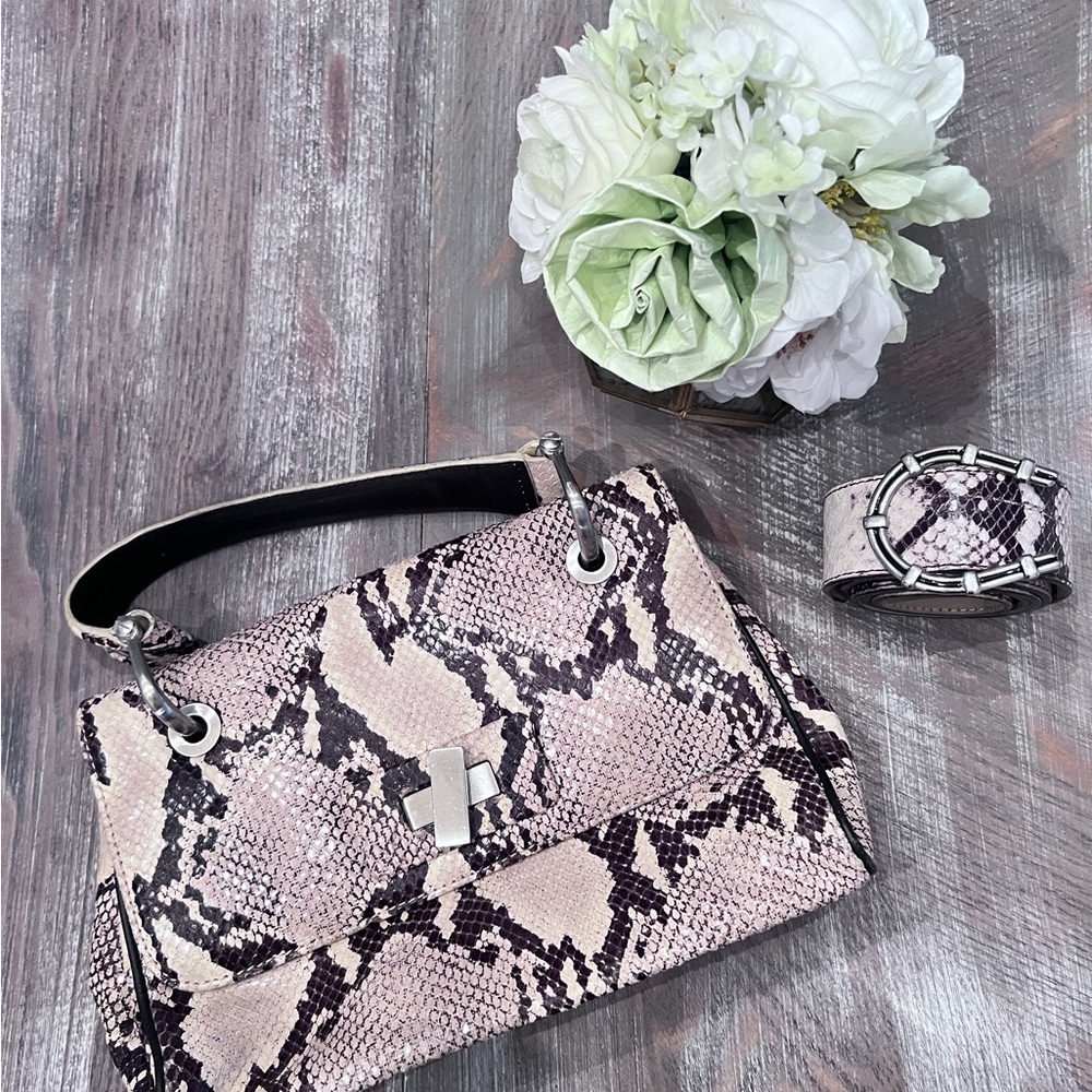 Beautiful DONALD J PLINER Cream, Dark Brown Python Snake Purse Handbag